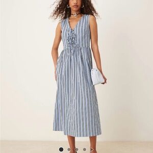 Asos Sleeveless Blue & White Striped Tie-Front Dress